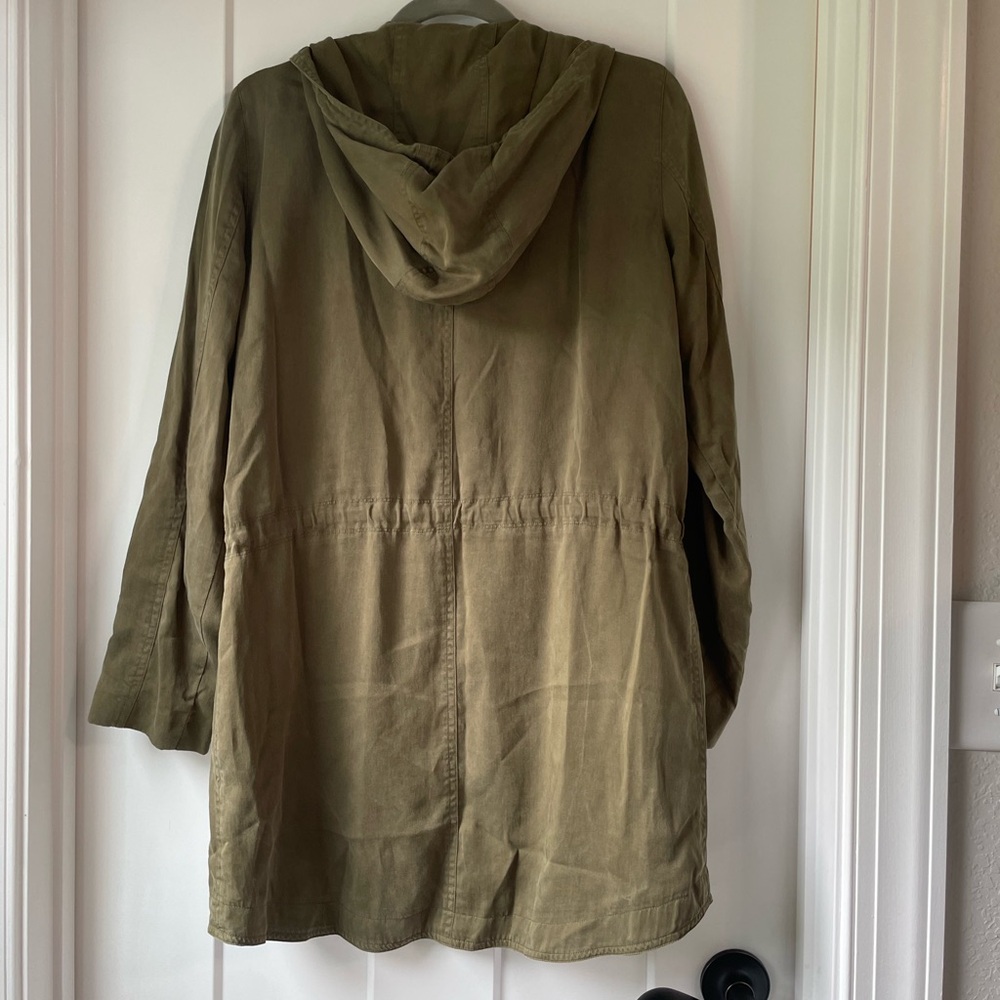 Eileen Fisher Utility Jacket Olive Green Hooded Lightweight Coat Minimalist - Picture 7 of 10
